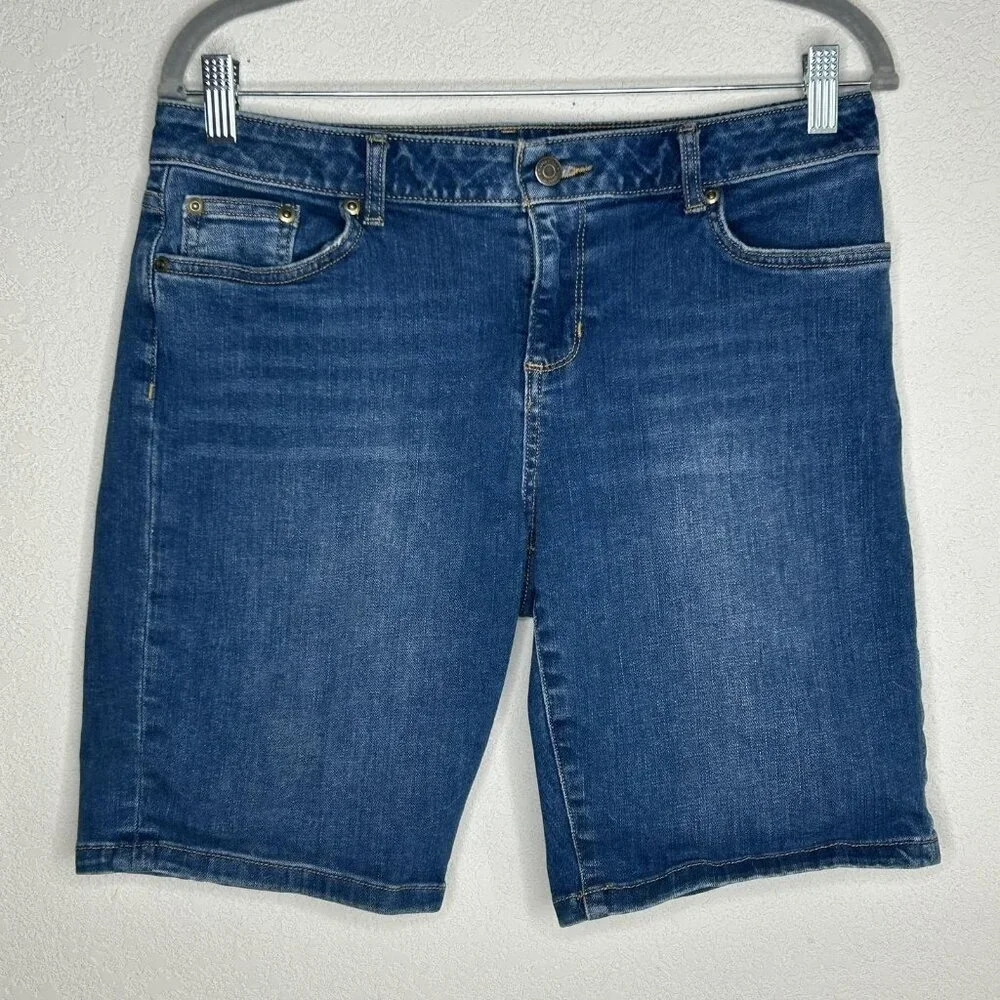 Garnet Hill Shorts Womens 30 Blue Denim Bermuda Casual Stretch Beach Classic